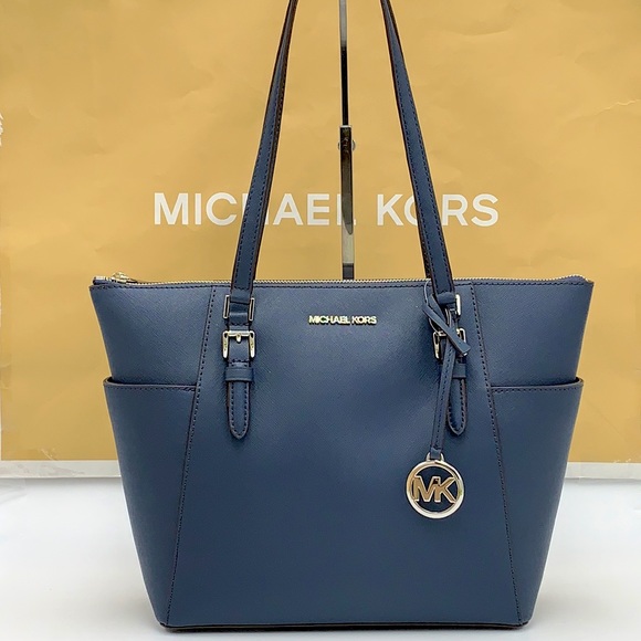 MICHAEL KORS Charlotte Large Leather Top-Zip Navy